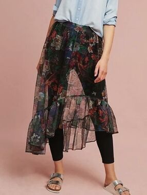 Anthropologie Maeve Meena Leggings With Floral Sheer Overlay Skirt